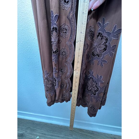 Cleobella Annie Chestnut Brown Lace Up Crochet Split Front Midi Dress XS - Picture 15 of 16